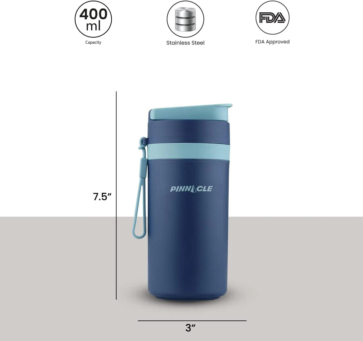 Thermo Water Bottle with Carrying Strap – 13.5Oz Stainless Steel Water Bottle