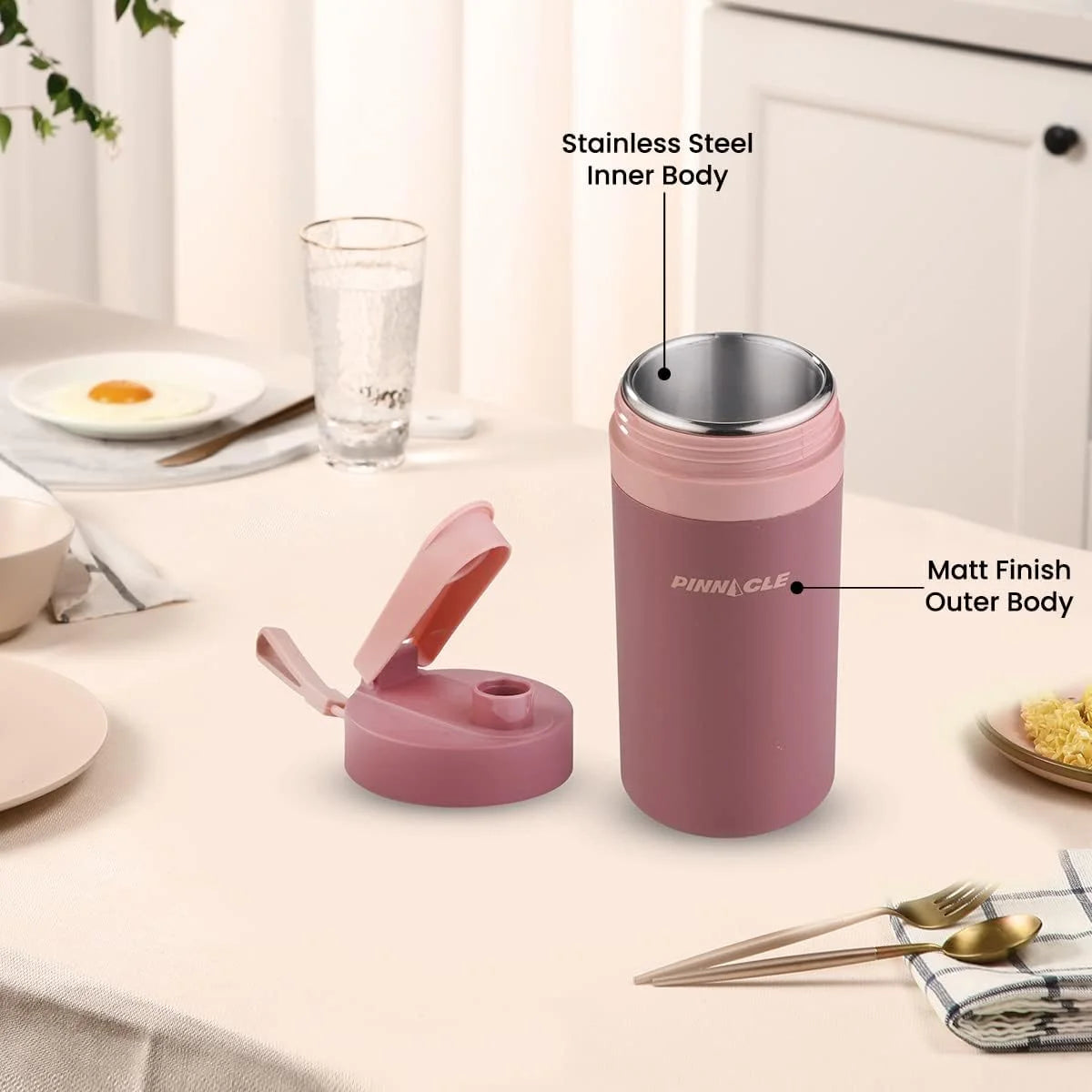 Thermo Water Bottle with Carrying Strap – 13.5Oz Stainless Steel Water Bottle