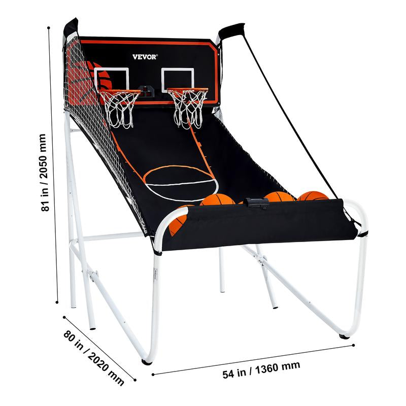 Foldable Basketball Arcade Game, 2 Player Indoor Basketball Game, Home Dual Shot Sport with 5 Balls, 8 Game Modes, Electronic Scoreboard, and Inflation Pump, for Kids, Adults (Black & White)